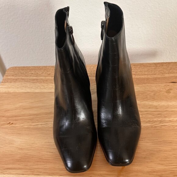 Franco Sarto Croc Embossed Leather Ankle Boots Block Heel Side Zipper Size 7 - Picture 6 of 9